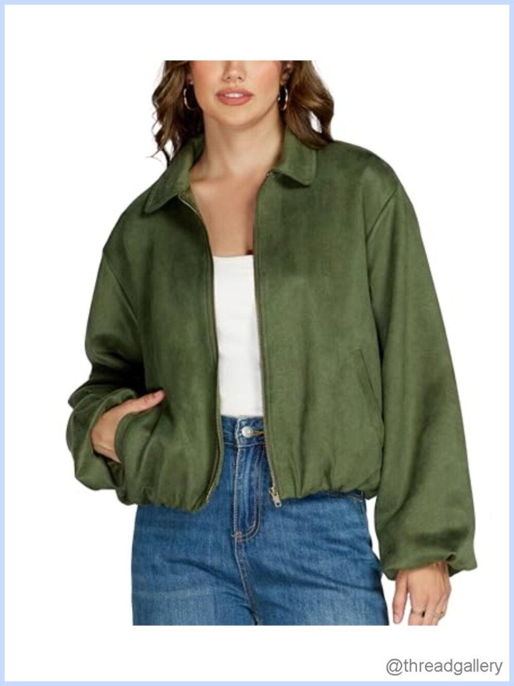 Faux Suede Bomber Jacket Women Cropped Long Sleeve Zip Up Y2K Fall Coat